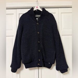 American Stitch Men’s XL Quilted Knit Cardigan in Dark Blue Lined Elbow Patches